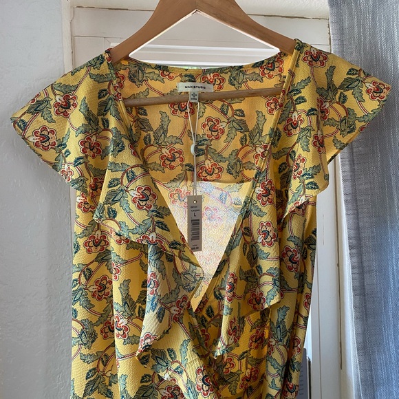 Max Studio Patterned Ruffle Wrap Midi Dress - Picture 3 of 10